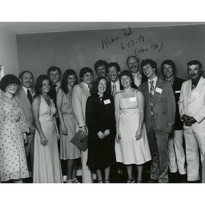 Alumni pose together at the Northeastern University School of Law Class of 1973 Five Year Reunion