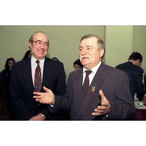 Lech Walesa gestures while speaking at the inauguration of the International Degree Program