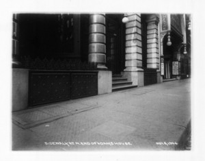 Sidewalk at north end of Adams House, 549 Washington St., Boston, Mass., November 6, 1904