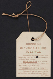 Product label for The Little B & H Lamp, Bradley & Hubbard Mfg. Co., Meriden, Connecticut, undated