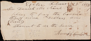 Receipt for Exeter Hay Scales, Exeter, New Hampshire, dated February 23, 1853