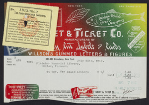 Billhead for The Tablet & Ticket Co., manufacturers of fancy cut labels and cards, 381-383 Broadway, New York, New York, dated July 25, 1918