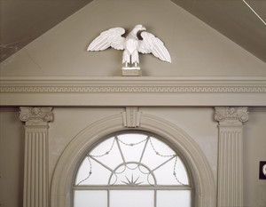 View of North Gallery window showing eagle, Beauport, Sleeper-McCann House, Gloucester, Mass.
