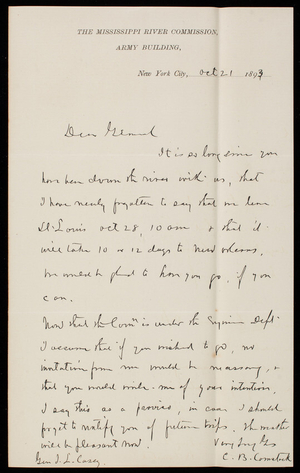 [Cyrus] B. Comstock to Thomas Lincoln Casey, October 21, 1893