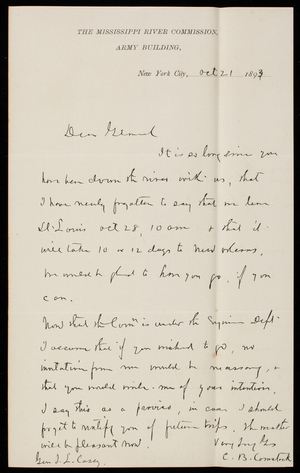 [Cyrus] B. Comstock To Thomas Lincoln Casey, October 21, 1893 - Digital ...