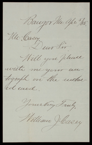 William J. Casey to Thomas Lincoln Casey, April 5, 1885