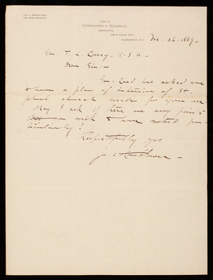 [Joseph] C. Hornblower to Thomas Lincoln Casey, December 26, 1889