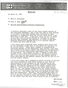 Memorandum from John S. Oney to Mark H. McCormack