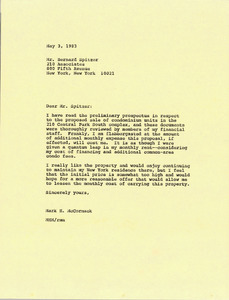 Letter from Mark H. McCormack to Bernard Spitzer
