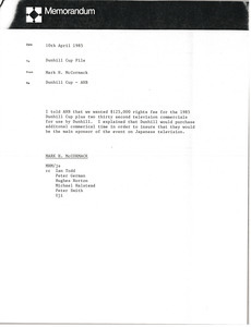 Memorandum from Mark H. McCormack to Dunhill Cup file