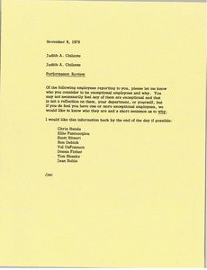 Memorandum from Judith A. Chilcote to Judith A. Chilcote