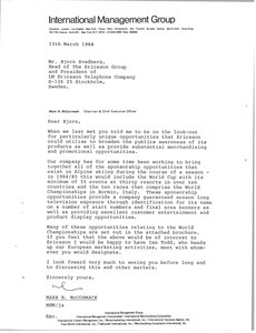 Letter from Mark H. McCormack to Bjorn Svedberg