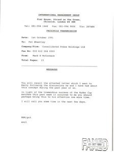 Fax from Mark H. McCormack to Pat Wheatley