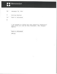 Memorandum from Mark H. McCormack to William Shelton