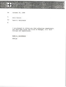 Memorandum from Mark H. McCormack to Bill Colvin
