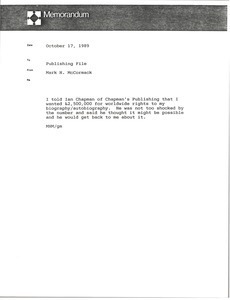 Memorandum from Mark H. McCormack to Publishing file