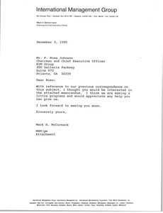 Letter from Mark H. McCormack to F. Ross Johnson