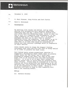 Memorandum from Mark H. McCormack to H. Kent Stanner, Doug Pirnie and Curt Curtis