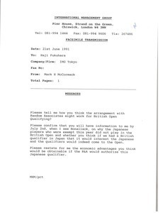 Fax from Mark H. McCormack to Haji Fukuhara