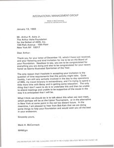 Letter from Mark H. McCormack to Arthur R. Ashe