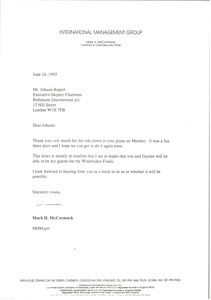 Letter from Mark H. McCormack to Johann Rupert