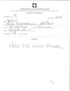 Fax from Michelle Lane to Laurie Roggenburk