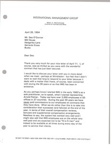 Letter from Mark H. McCormack to Des O'Connor