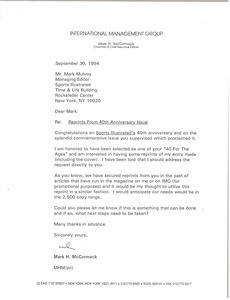 Letter from Mark H. McCormack to Mark Mulvoy