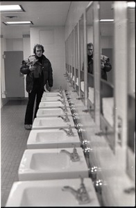 Richard Safft in bathroom at JFK airport