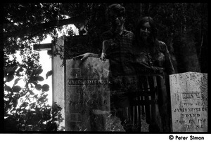 Double exposure of Michael Gies and Verandah Porche in a graveyard, Packer Corners commune