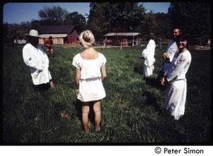 Group wearing white, Tree Frog Farm commune