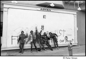 Five friends posed in front of graffiti covered wall: Verandah Porche (far left)