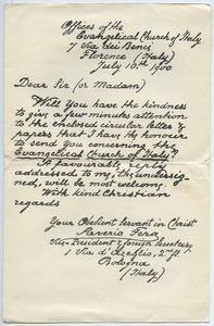 Letter from Fera Saverio to Florence Porter Lyman