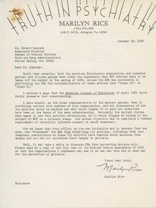 Letter from Marilyn Rice to Robert Kennedy