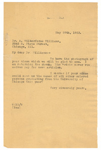 Letter from W. E. B. Du Bois to A. Wilberforce Williams