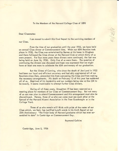Circular letter from Harvard College Class of 1890 to W. E. B. Du Bois