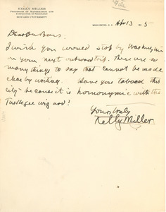 Letter from Kelly Miller to W. E. B. Du Bois