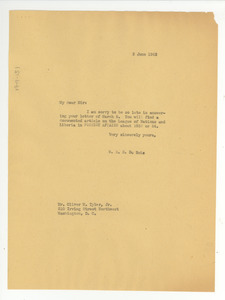 Letter from W. E. B. Du Bois to Oliver W. Tyler, Jr.