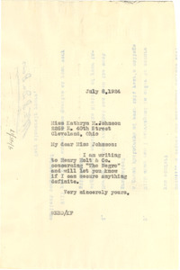 Letter from W. E. B. Du Bois to Kathryn M. Johnson