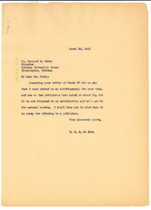 Letter from W. E. B. Du Bois to University of Indiana Press