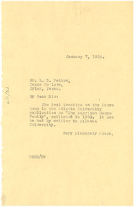 Letter from W. E. B. Du Bois to L. D. Patton