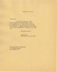 Letter from Ellen Irene Diggs to City Club of Cleveland