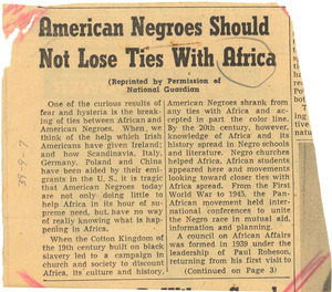 American Negroes Should Not Lose Ties With Africa