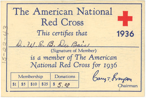 American National Red Cross membership card of W. E. B. Du Bois