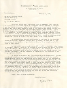 Letter from Emergency Peace Campaign to W. E. B. Du Bois