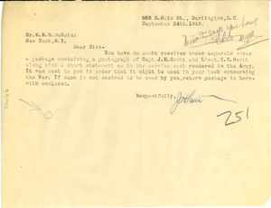 Letter from J. Heart to W. E. B. Du Bois