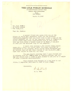 Letter from D. L. West to W. E. B. Du Bois