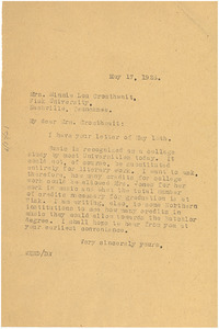 Letter from W. E. B. Du Bois Fisk University