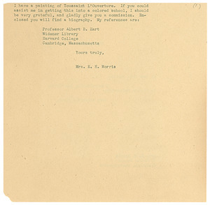 Letter from W. E. B. Du Bois to Mrs. E. H. Morris