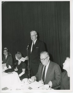 Bruce F. Barton speaking at thanksgiving celebration